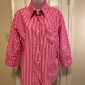 Chicos - Woman pink/white striped button down shirt, Size: 2 = L
